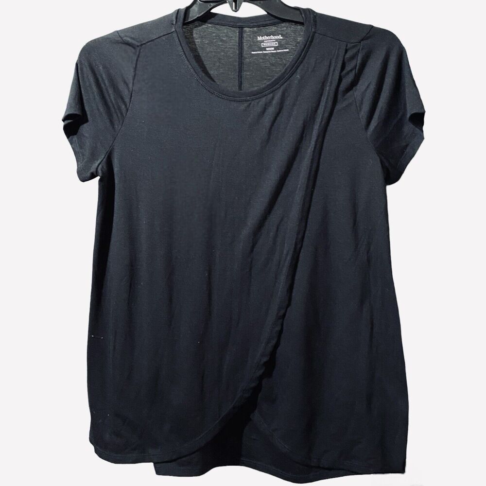 Motherhood Maternity Nursing Top Blouse Black Draped Front Size M